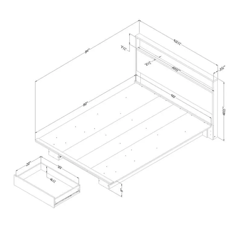 Full/Queen Platform Bed with 1-Drawer Storage and Headboard (54"/60") - South Shore