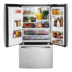 GE 25.6 Cu Ft 36 In Refrigerator Stainless Steel Bottom Freezer, French door - GFE26JYMFS