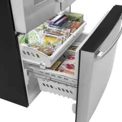 GE 25.6 Cu Ft 36 In Refrigerator Stainless Steel Bottom Freezer, French door - GFE26JYMFS