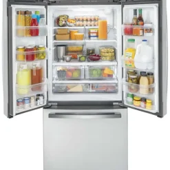 GE 18.6 Cu Ft 33 In Refrigerator Stainless Steel Bottom Freezer, French door - GWE19JYLFS