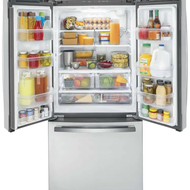 GE 18.6 Cu Ft 33 In Refrigerator Stainless Steel Bottom Freezer, French door - GWE19JYLFS