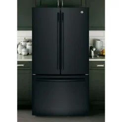 GE 26.7 Cu Ft 36 In Refrigerator Black Bottom Freezer, French door - GNE27JGMBB