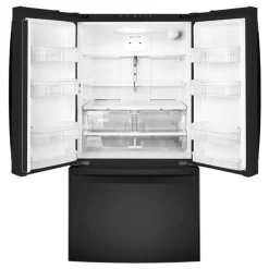 GE 26.7 Cu Ft 36 In Refrigerator Black Bottom Freezer, French door - GNE27JGMBB