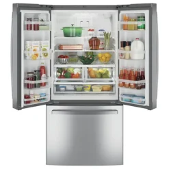 GE 24,7 Cu Ft 33 In Refrigerator Stainless Steel Bottom Freezer, French door - GNE25JYKFS