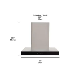 GE Hood Wall Mount Stainless Steel 24" , 600 CFM - PVWC924SSV