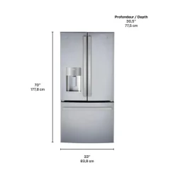 GE Profile 17,5 Cu Ft 33 In Refrigerator Stainless Steel Bottom Freezer, French door - PYE18HYRCFS