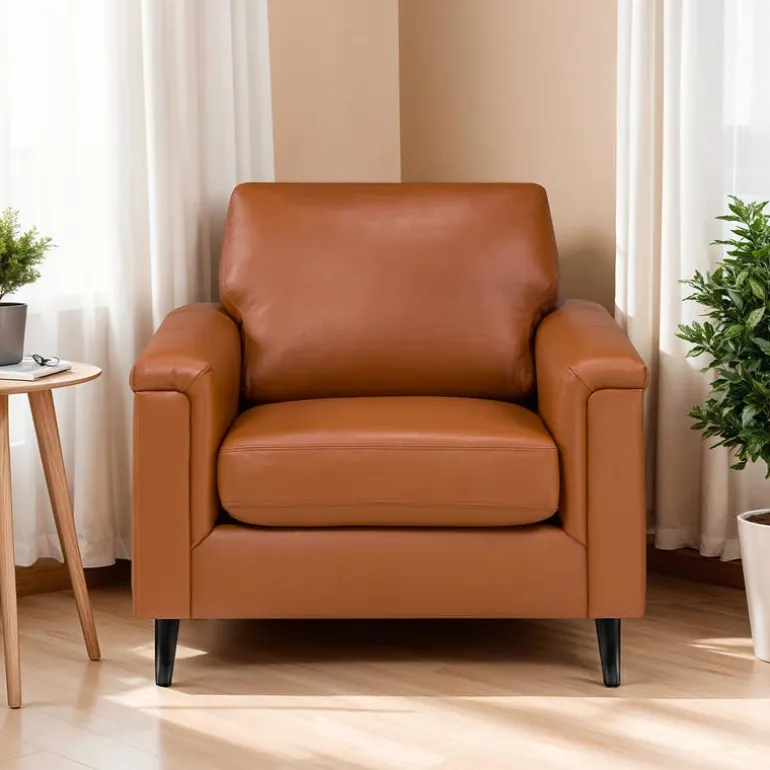 Genuine Leather Armchair - Cognac