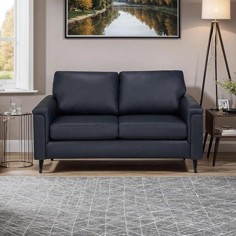 Genuine Leather Loveseat - Blue