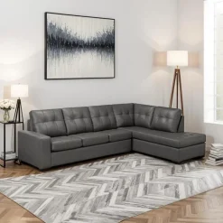 Genuine Leather Loveseat Sectional - Right-Side Chaise