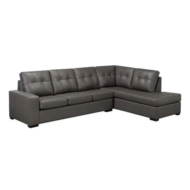 Genuine Leather Loveseat Sectional - Right-Side Chaise