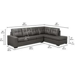 Genuine Leather Loveseat Sectional - Right-Side Chaise
