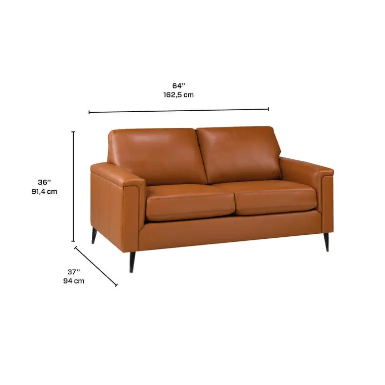 Genuine Leather Loveseat - Cognac