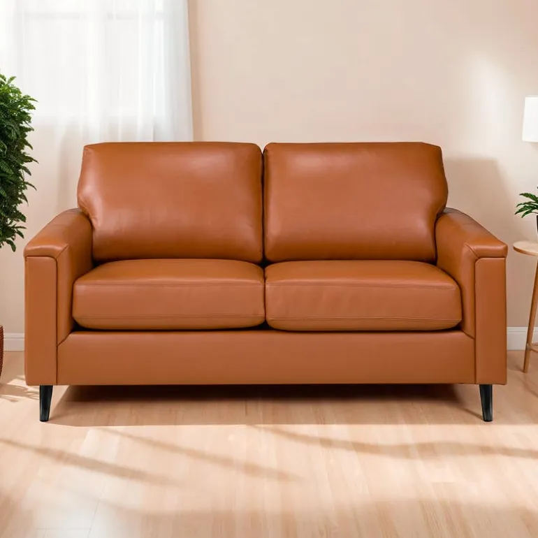 Genuine Leather Loveseat - Cognac