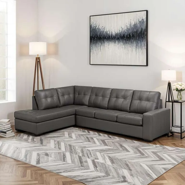 Genuine Leather Loveseat Sectional - Left-Side Chaise