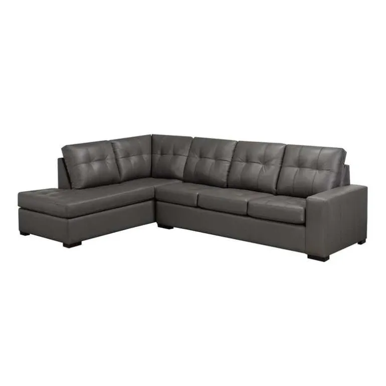 Genuine Leather Loveseat Sectional - Left-Side Chaise