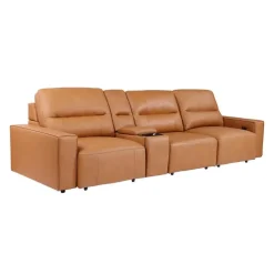 Genuine Leather Modular Sofa with Power Sliding Seats and Media Console - 4 pcs