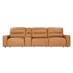 Genuine Leather Modular Sofa with Power Sliding Seats and Media Console - 4 pcs