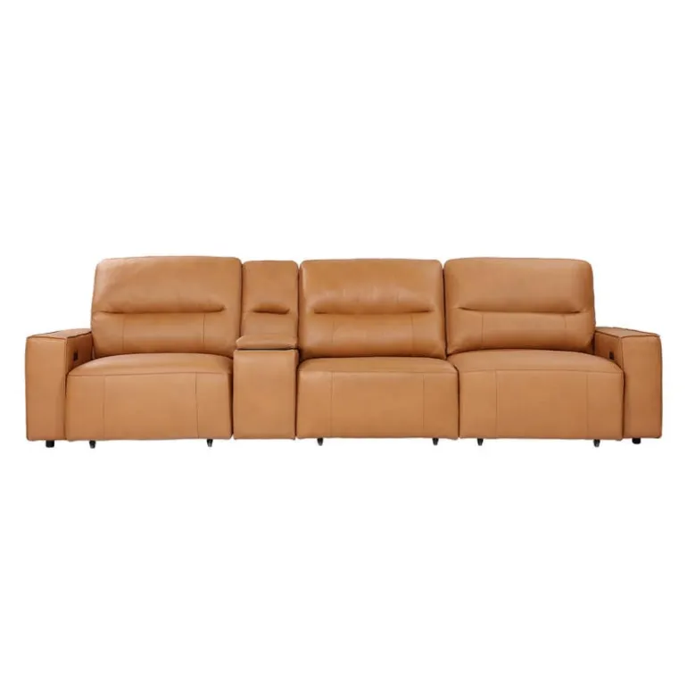 Genuine Leather Modular Sofa with Power Sliding Seats and Media Console - 4 pcs