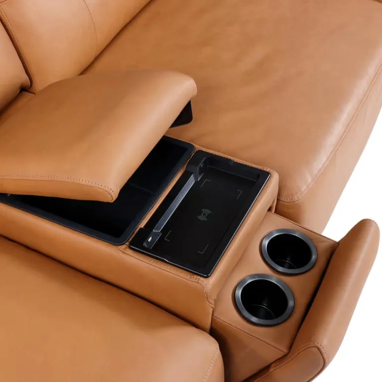 Genuine Leather Modular Sectional with Power Sliding Seats and Media Console - 6 pcs