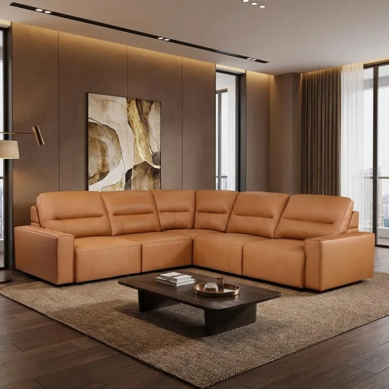 Genuine Leather Modular Sectional with Power Sliding Seats - 5 pcs