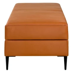 Genuine Leather Ottoman with Storage - Cognac