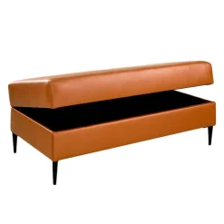 Genuine Leather Ottoman with Storage - Cognac