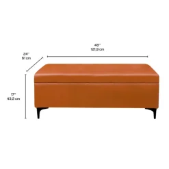 Genuine Leather Ottoman with Storage - Cognac