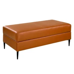 Genuine Leather Ottoman with Storage - Cognac