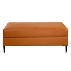 Genuine Leather Ottoman with Storage - Cognac