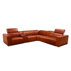 Genuine Leather Power Modular Reclining Sectional with Adjustable Headrests – 6 pcs
