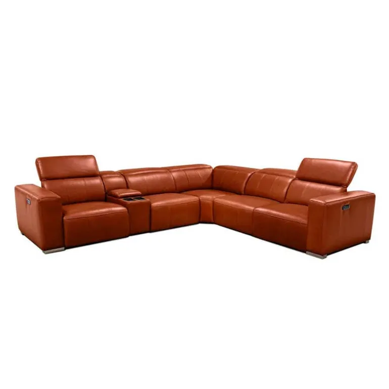 Genuine Leather Power Modular Reclining Sectional with Adjustable Headrests – 6 pcs