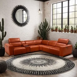 Genuine Leather Power Modular Reclining Sectional with Adjustable Headrests – 6 pcs