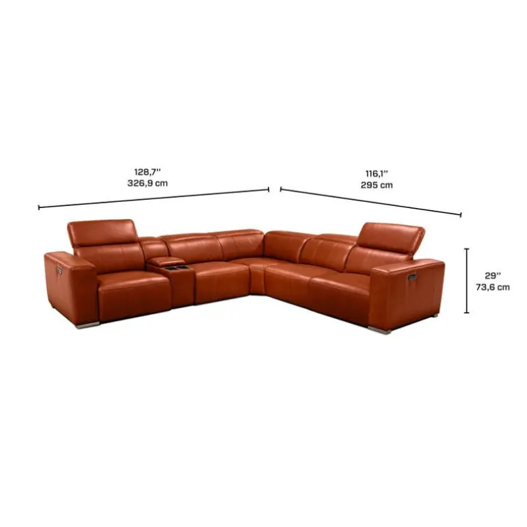 Genuine Leather Power Modular Reclining Sectional with Adjustable Headrests – 6 pcs