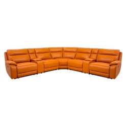 Genuine Leather Power Modular Reclining Sectional with 2 Consoles - 7 pcs