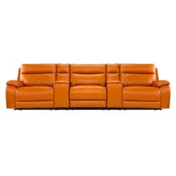 Genuine Leather Power Modular Reclining Sofa with 2 Consoles - 5 pcs