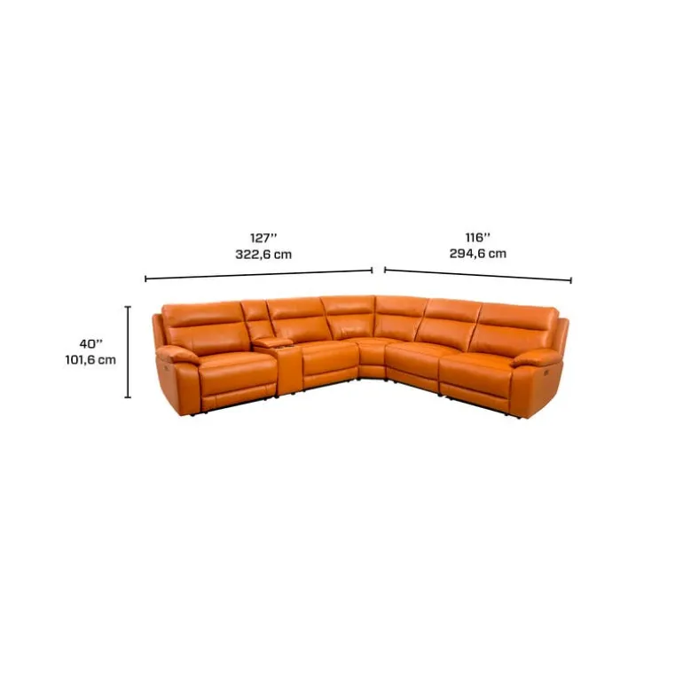 Genuine Leather Power Modular Reclining Sectional with Console - 6 pcs