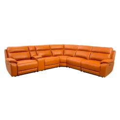 Genuine Leather Power Modular Reclining Sectional with Console - 6 pcs