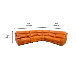 Genuine Leather Power Modular Reclining Sectional with Console - 6 pcs