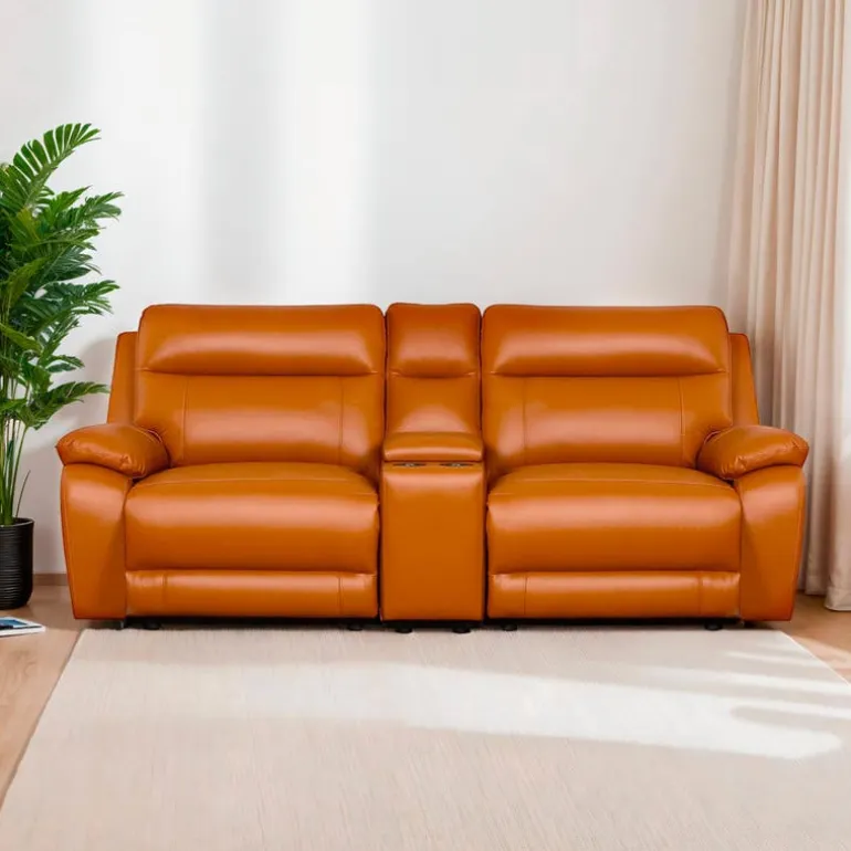 Genuine Leather Power Modular Reclining Loveseat with Console - 3 pcs
