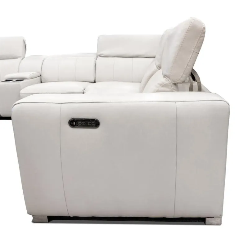 Genuine Leather Power Modular Reclining Sofa with Adjustable Headrests – 3 pcs