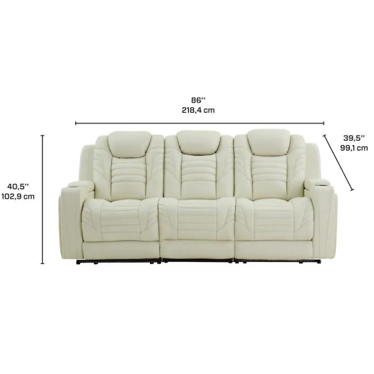 Genuine Leather Power Modular Reclining Sofa with Power Headrests, Drop-Down Backrest, and LED Lighting – 3 pcs