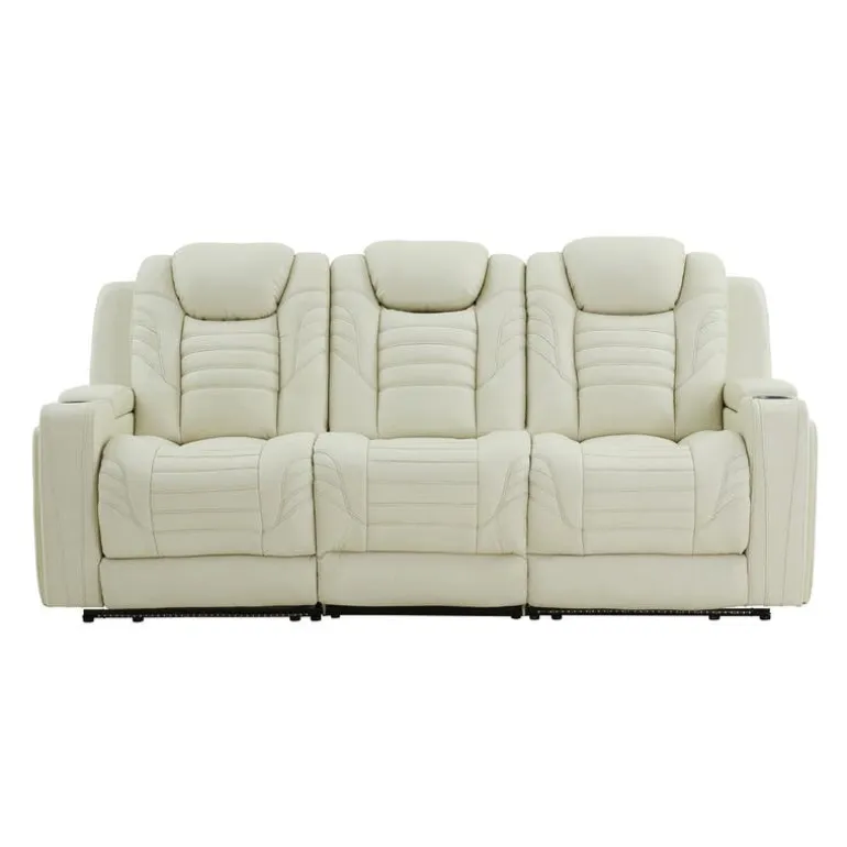 Genuine Leather Power Modular Reclining Sofa with Power Headrests, Drop-Down Backrest, and LED Lighting – 3 pcs