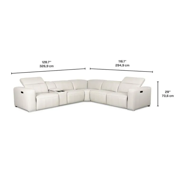 Genuine Leather Power Modular Reclining Sectional with Adjustable Headrests – 6 pcs