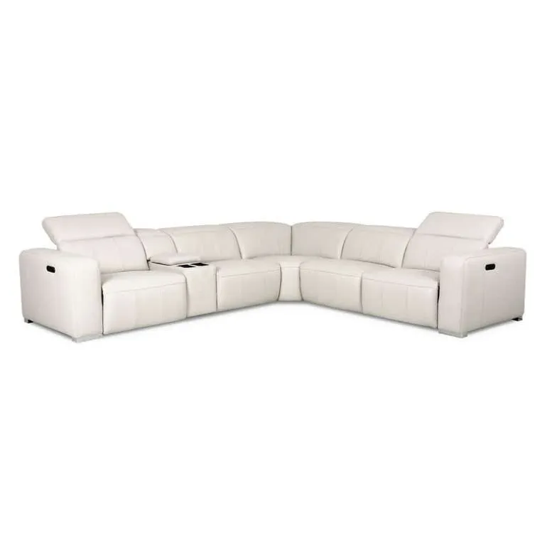Genuine Leather Power Modular Reclining Sectional with Adjustable Headrests – 6 pcs