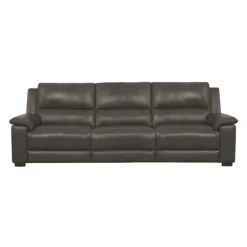 Genuine Leather Power Reclining Sofa with Fold-Down Backrest
