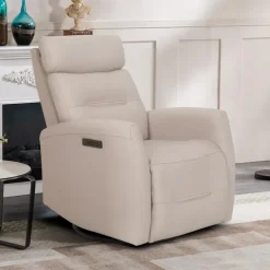 Genuine Leather Power Recliner - Beige