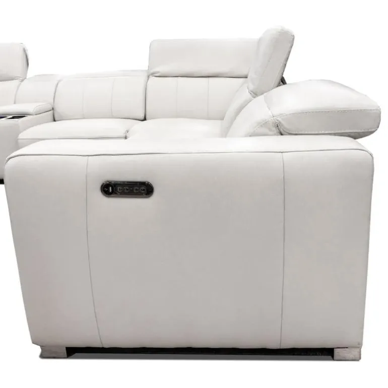 Genuine Leather Power Reclining Modular Loveseat with Adjustable Headrests – 2 pcs