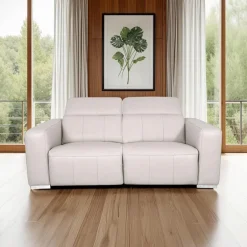 Genuine Leather Power Reclining Modular Loveseat with Adjustable Headrests – 2 pcs