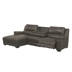 Genuine Leather Power Reclining Sectional with Chaise and Fold-Down Backrest