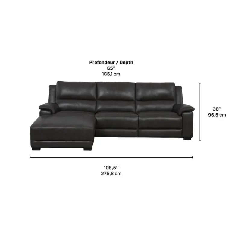 Genuine Leather Power Reclining Sectional with Chaise and Fold-Down Backrest